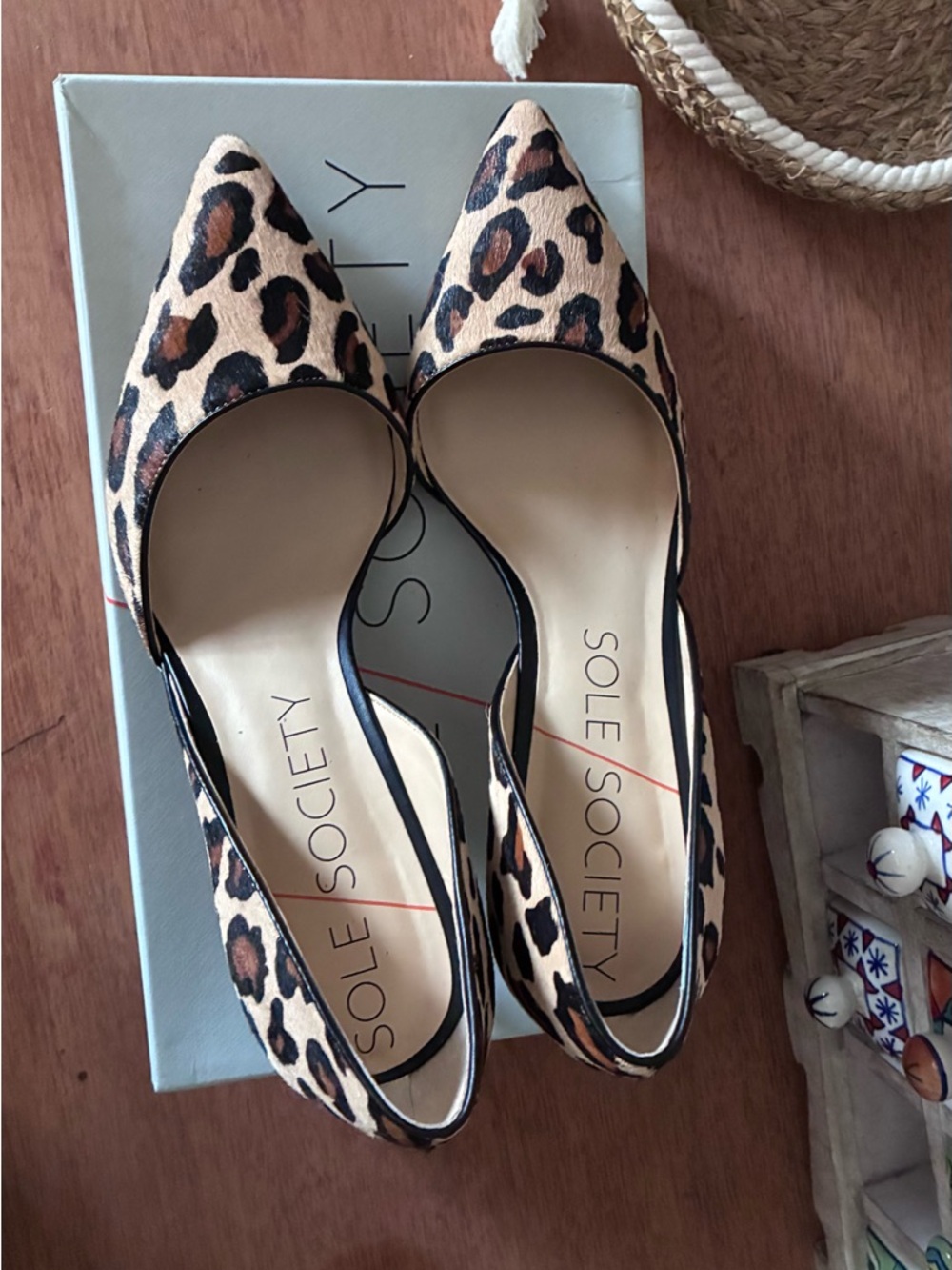 Sole Society Leopard D'Orsay Pointed Flats - Tan/Black